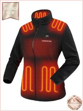 Women's Heated Fleece Jacket with Battery Pack, 6 Heating Zones, Outdoor